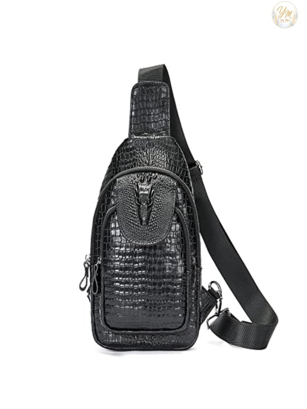 Genuine Leather Sling Bag Crocodile Embossed Crossbody Daypack